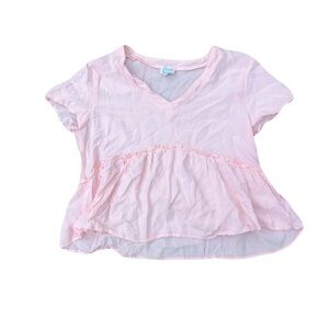 Blue Rain Pink Short Sleeve Peplum V-Neck Top